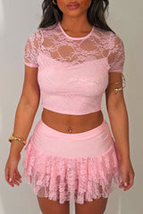 lace skort and crop top co ord set styledup white fox uk