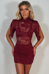burgundy lace dress with short sleeves night out outfit styledup uk