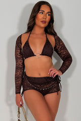 brown bikini lace shorts crop top co ord festival outfit styledup uk