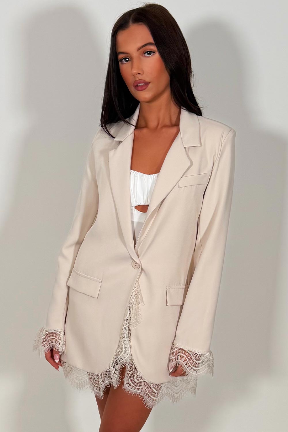 lace trim blazer going out festival occasion party date night outfit for womens styledup