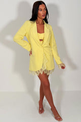 yellow blazer with lace trim on cuff and hem occasion party festival outfit for summer styledup fashion