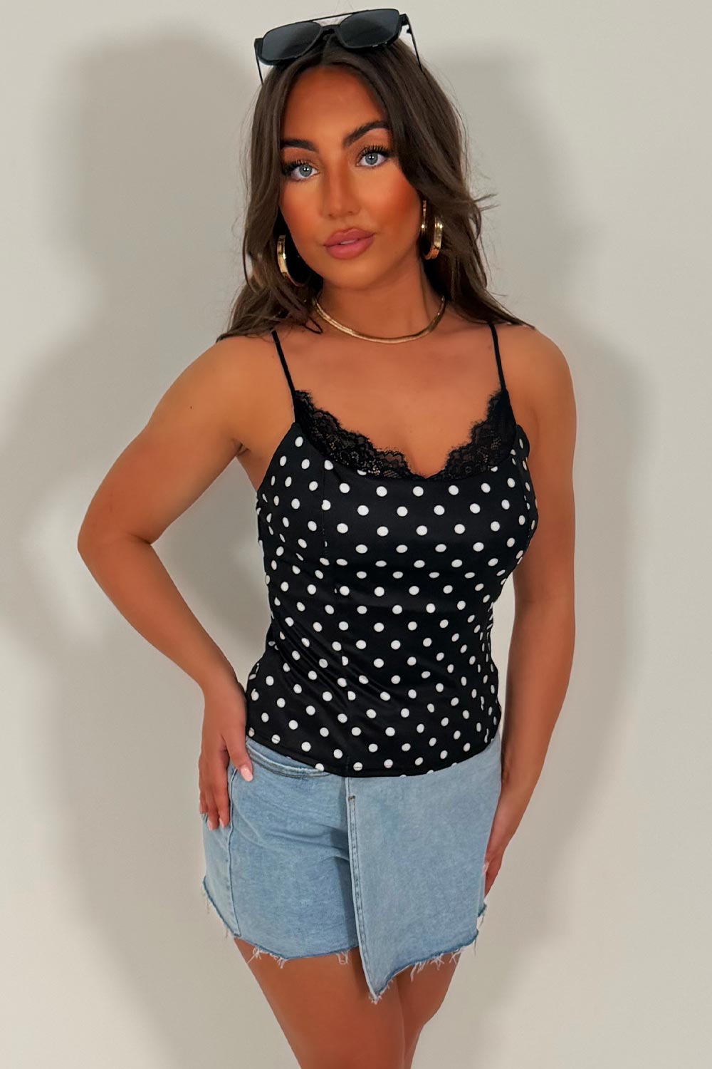lace trim polka dot top styledup whitefox uk sale