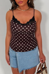 polka dot top with lace trim styledup whitefox uk