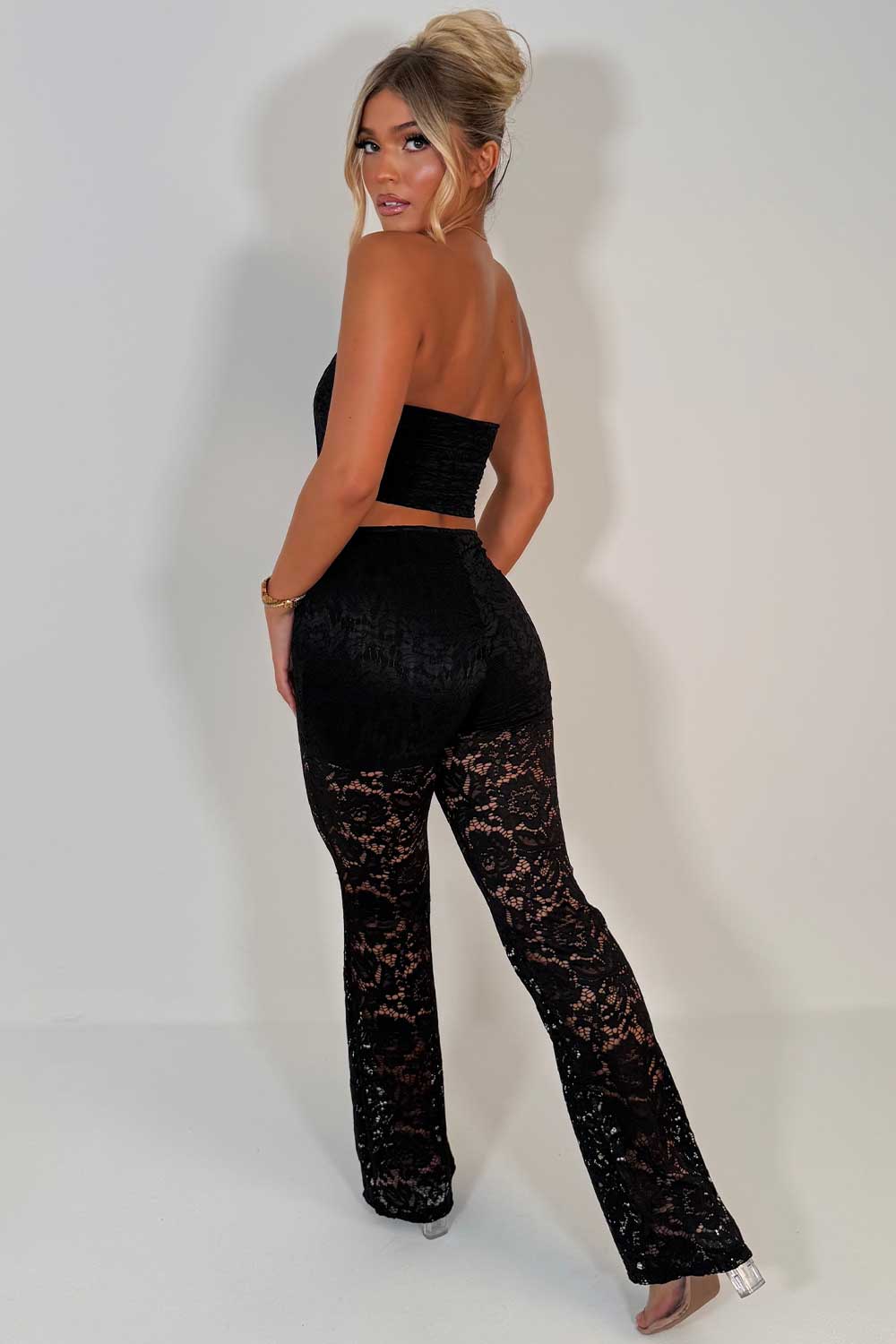 black lace trousers and corset top co ord set night out christmas party outfit uk
