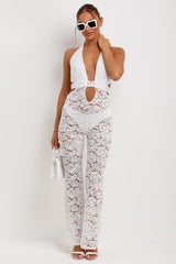 white skinny flare leg lace jumpsuit occasion outfit