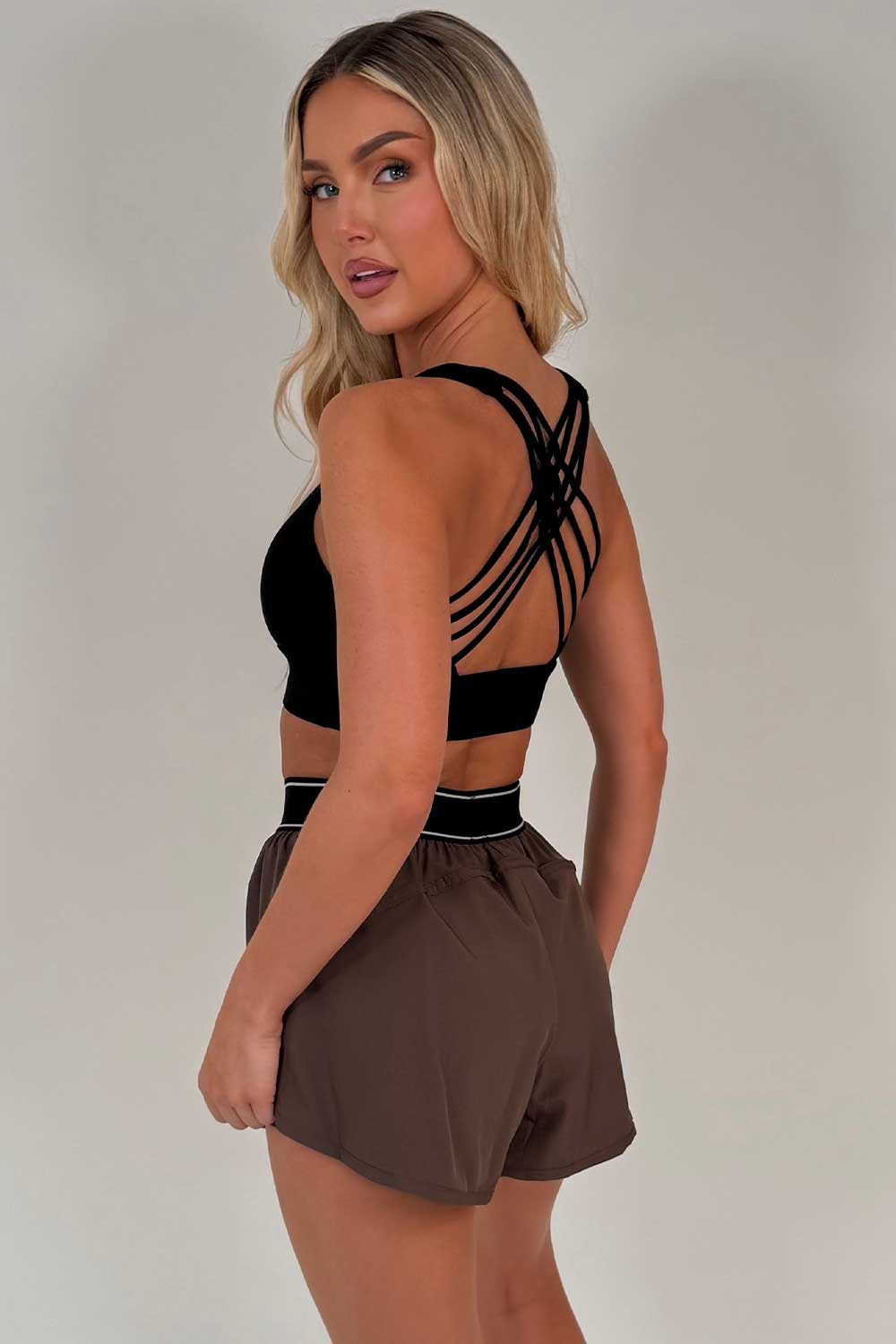 womens alo yoga running shorts brown styledup