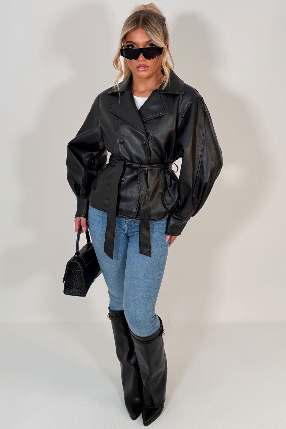 womens leather effect jacket lapel collar double breasted winter outerwear for womens zara uk