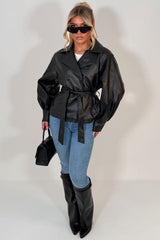womens leather effect jacket lapel collar double breasted winter outerwear for womens zara uk