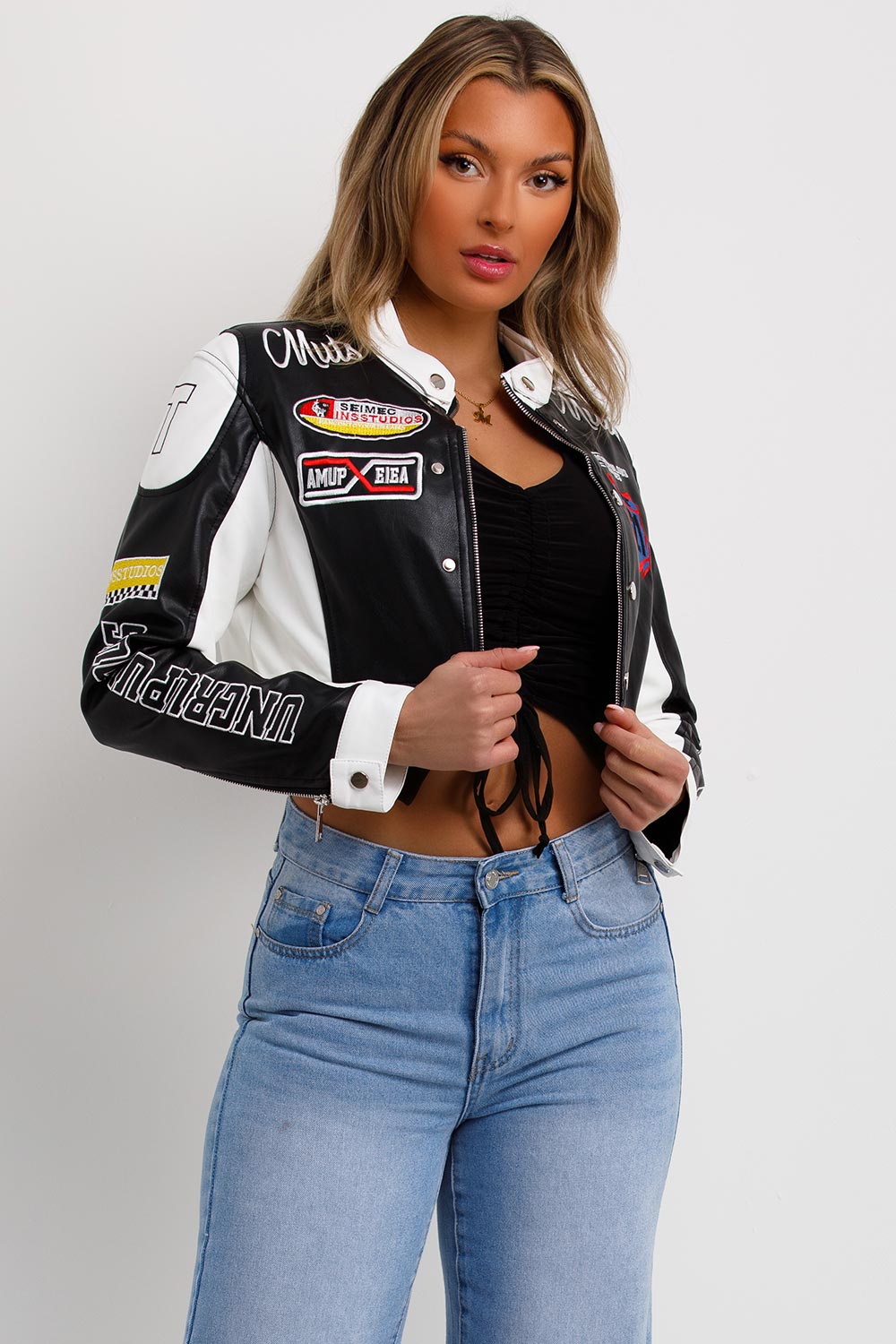 Women's Faux Leather Racer Jacket Black Motocross – Styledup.co.uk