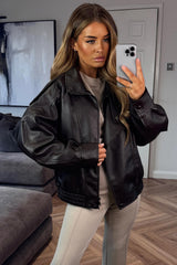 funnel neck faux leather jacket zara uk