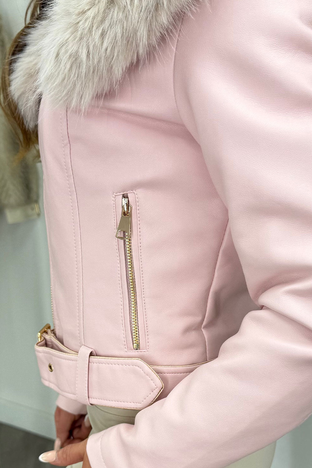 faux leather faux fur jacket with belt styledup uk