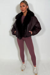 womens overszied bomber jacket with fur collar and trim zara uk