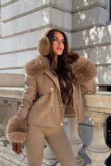 faux fur cuff faux fur collar leather lookjacket with adjustable drawstring waist winter outerwear trendy coats and jackets for womens styledup uk