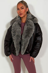 faux fur collar and trim bomber jacket womens styledup