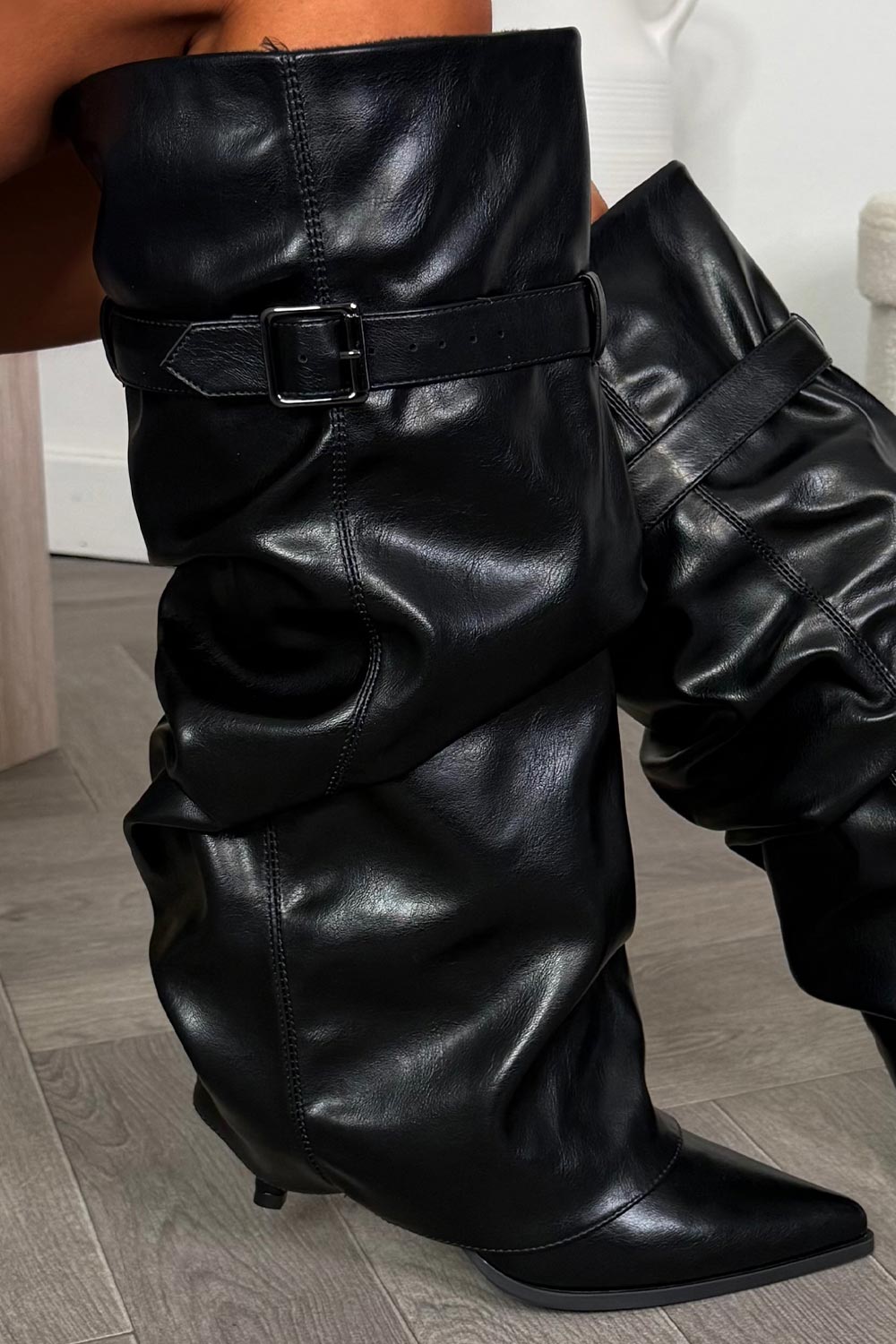 black knee high slouched heeled boots uk shark boots givenchy