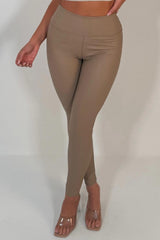 faux leather high waist leggings taupe styledup
