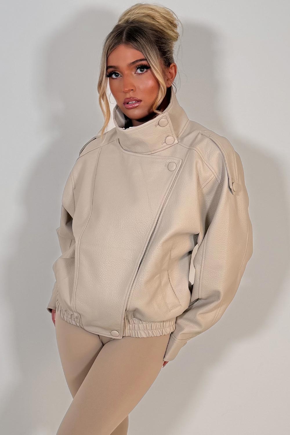 funnel neck faux leather jacket zara uk