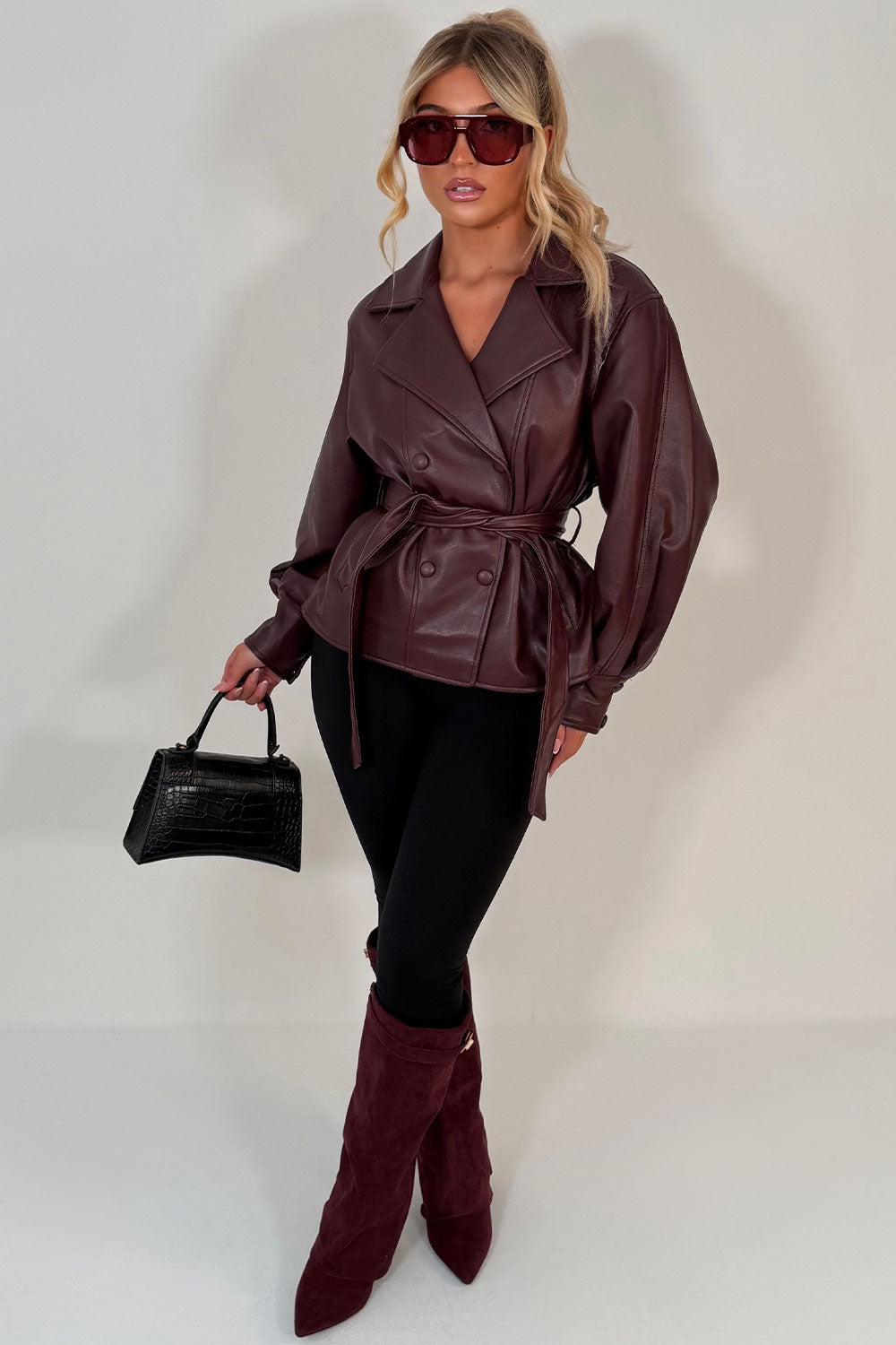 long sleeve lapel collar double breasted faux leather jacket zara uk styledup womens outerwear