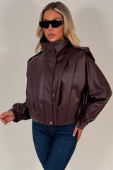 womens long sleeve leather effect bomber jacket funnel neck zara uk womens 