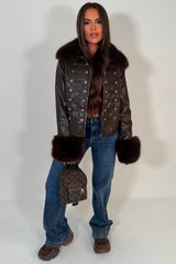 faux leather faux fur cuff faux fur collar jacket womens zara uk