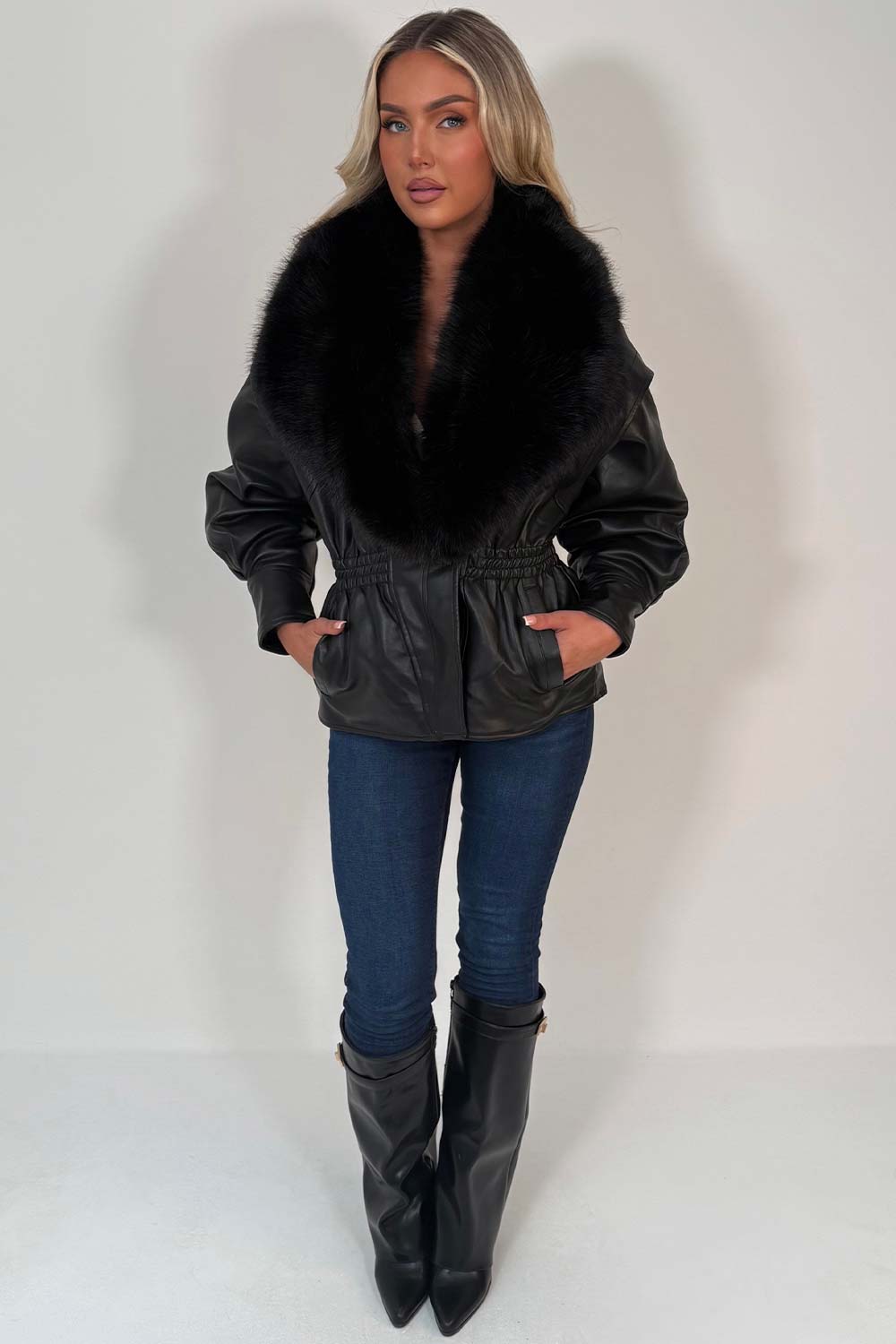 faux fur faux leather jacket black styledup uk