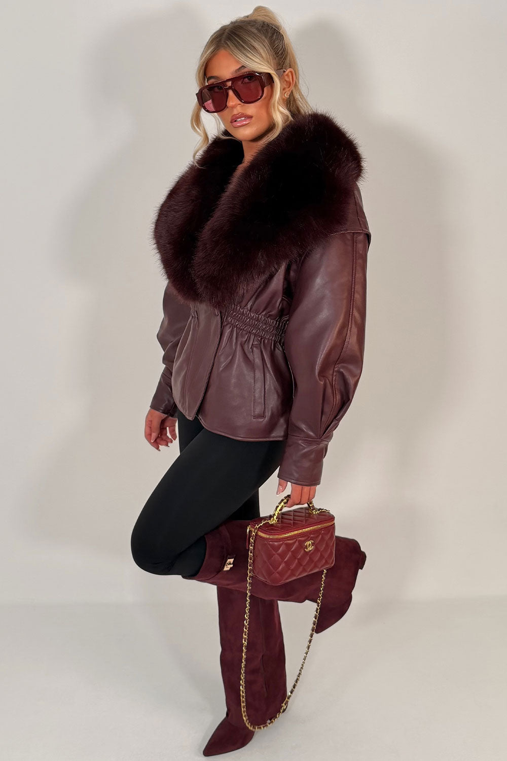 faux leather faux fur jacket for winter womens styledup uk