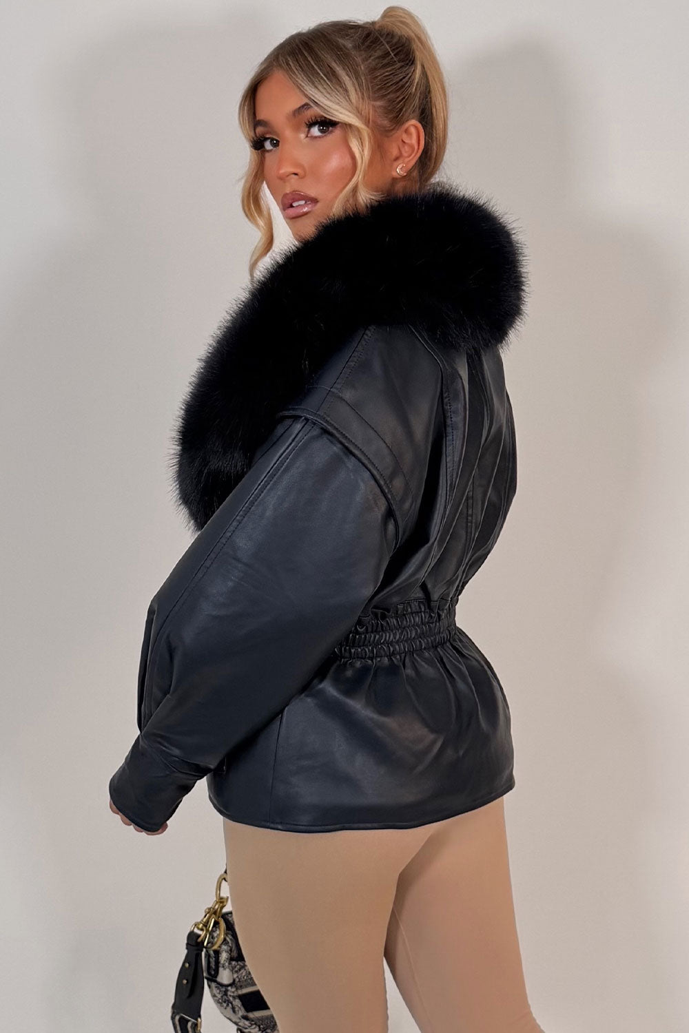 faux leather faux fur jacket for winter womens styledup uk
