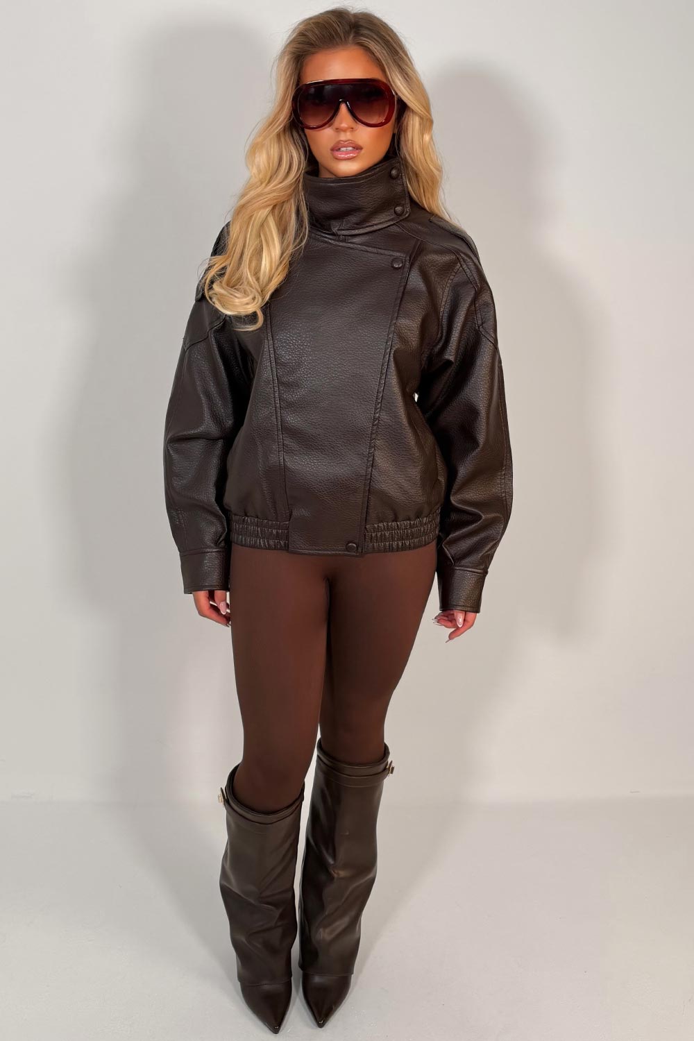 womens zara faux leather funnel neck jacket styledup uk