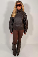 womens zara faux leather funnel neck jacket styledup uk
