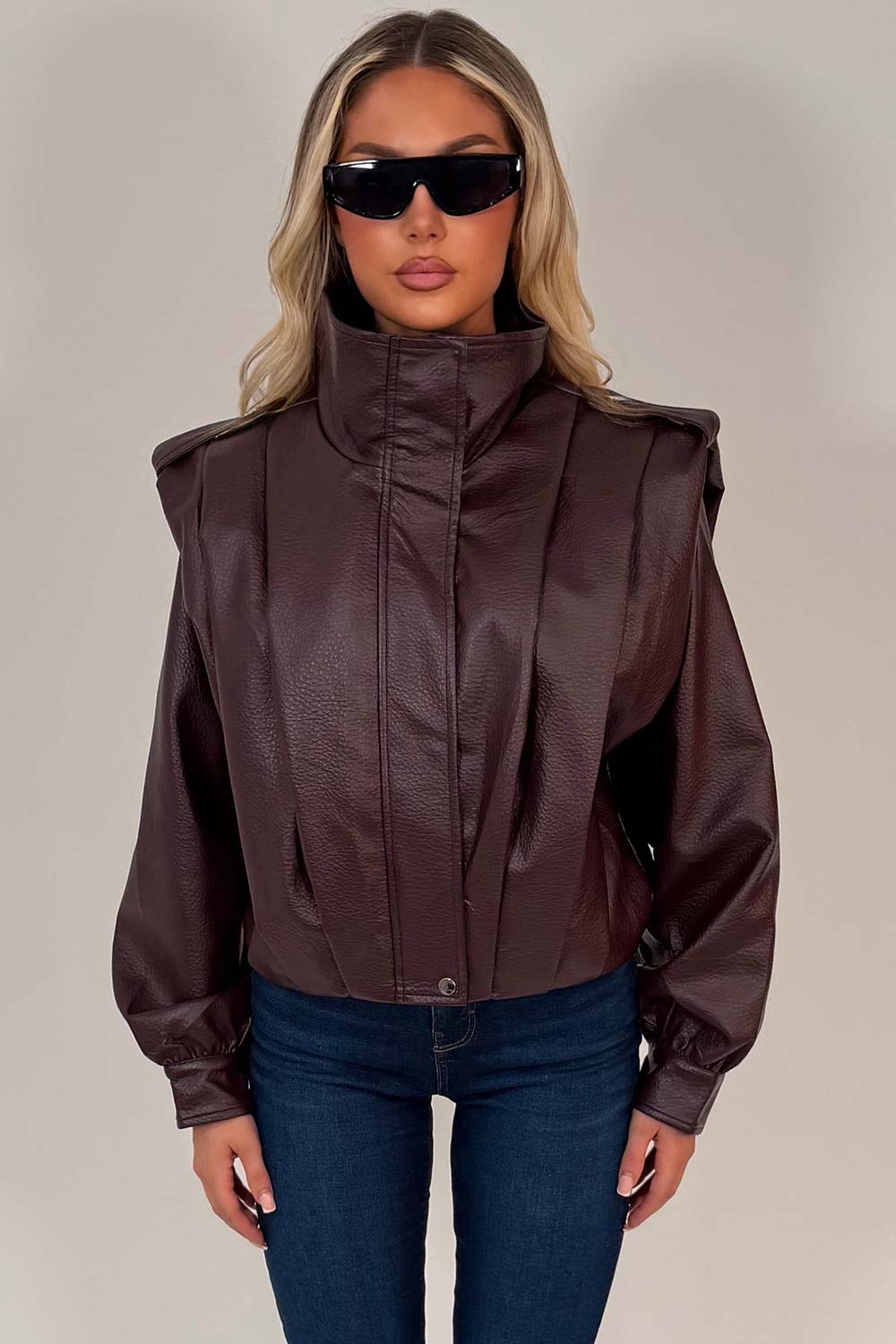 zara faux leather funnel neck bomber jacket for womens uk