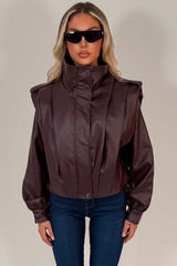 zara faux leather funnel neck bomber jacket for womens uk