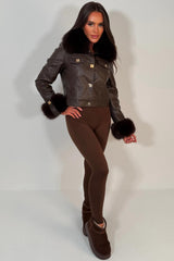 styledup brown faux fur faux leather jacket 