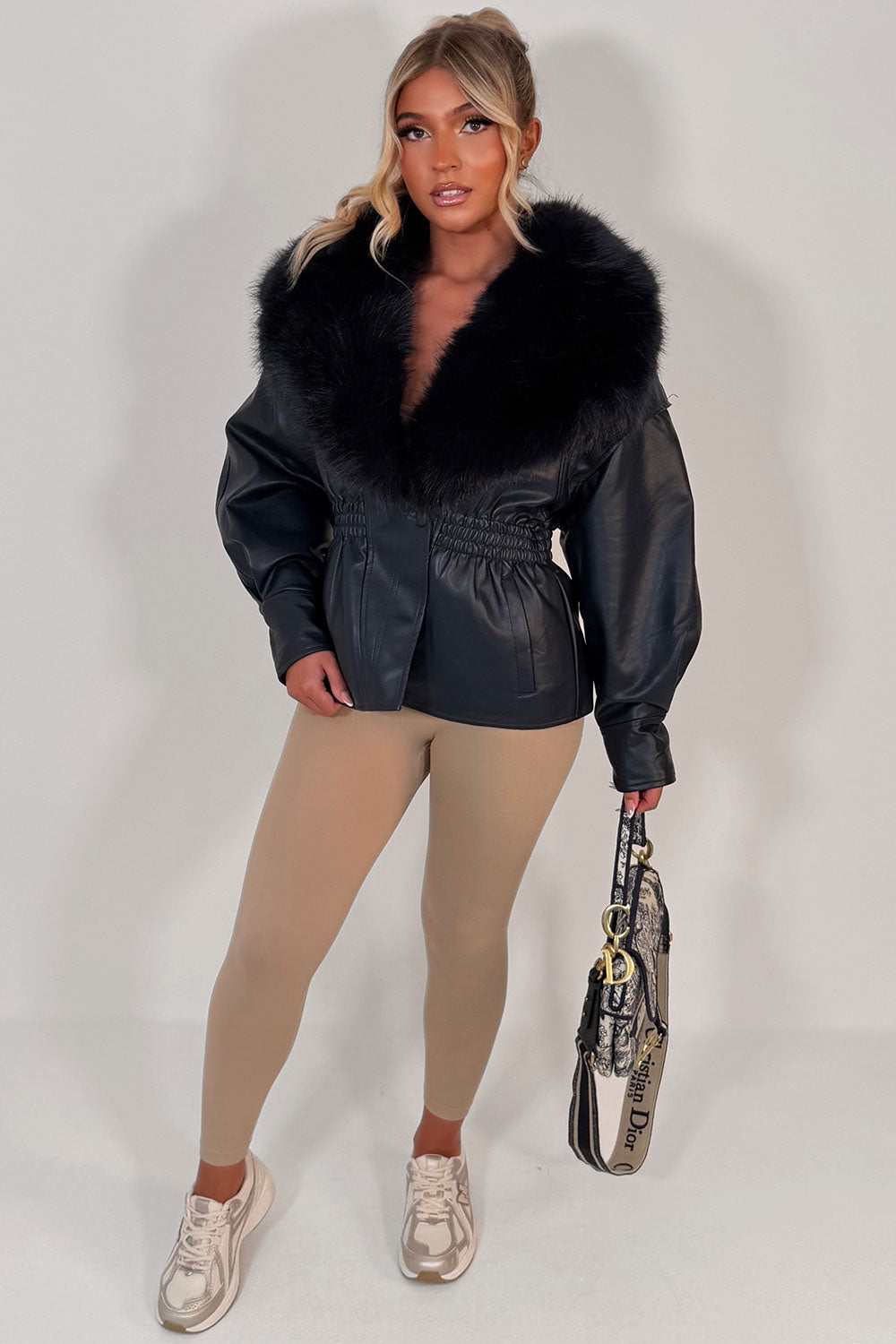 faux fur faux leather jacket brown styledup uk