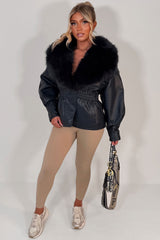 faux fur faux leather jacket brown styledup uk
