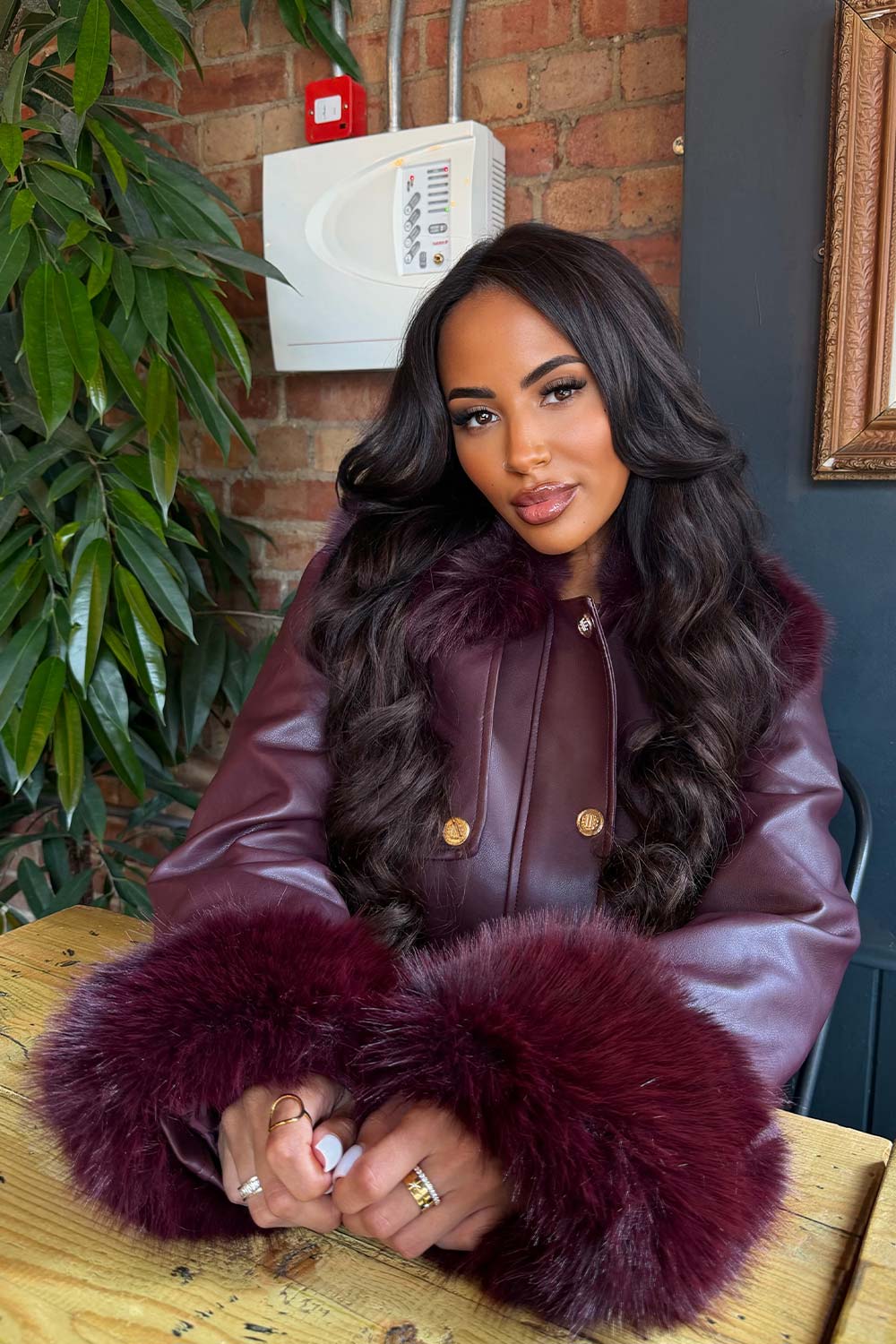 leather look jacket with fur cuff and collar styledup uk