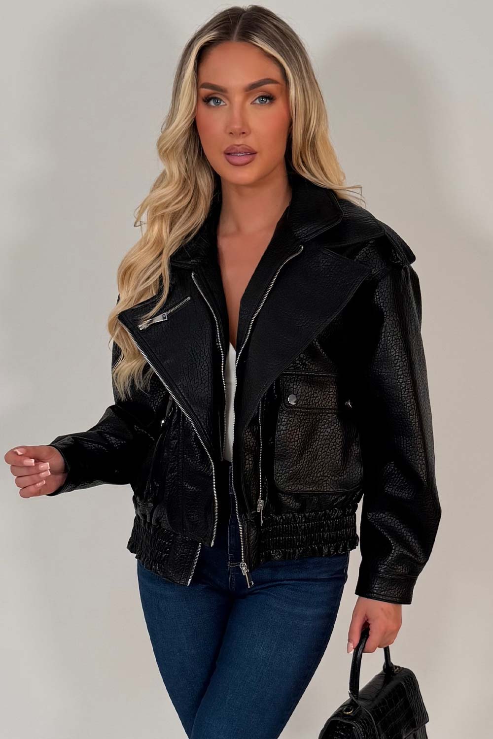 zara faux leather jacket black styledup uk