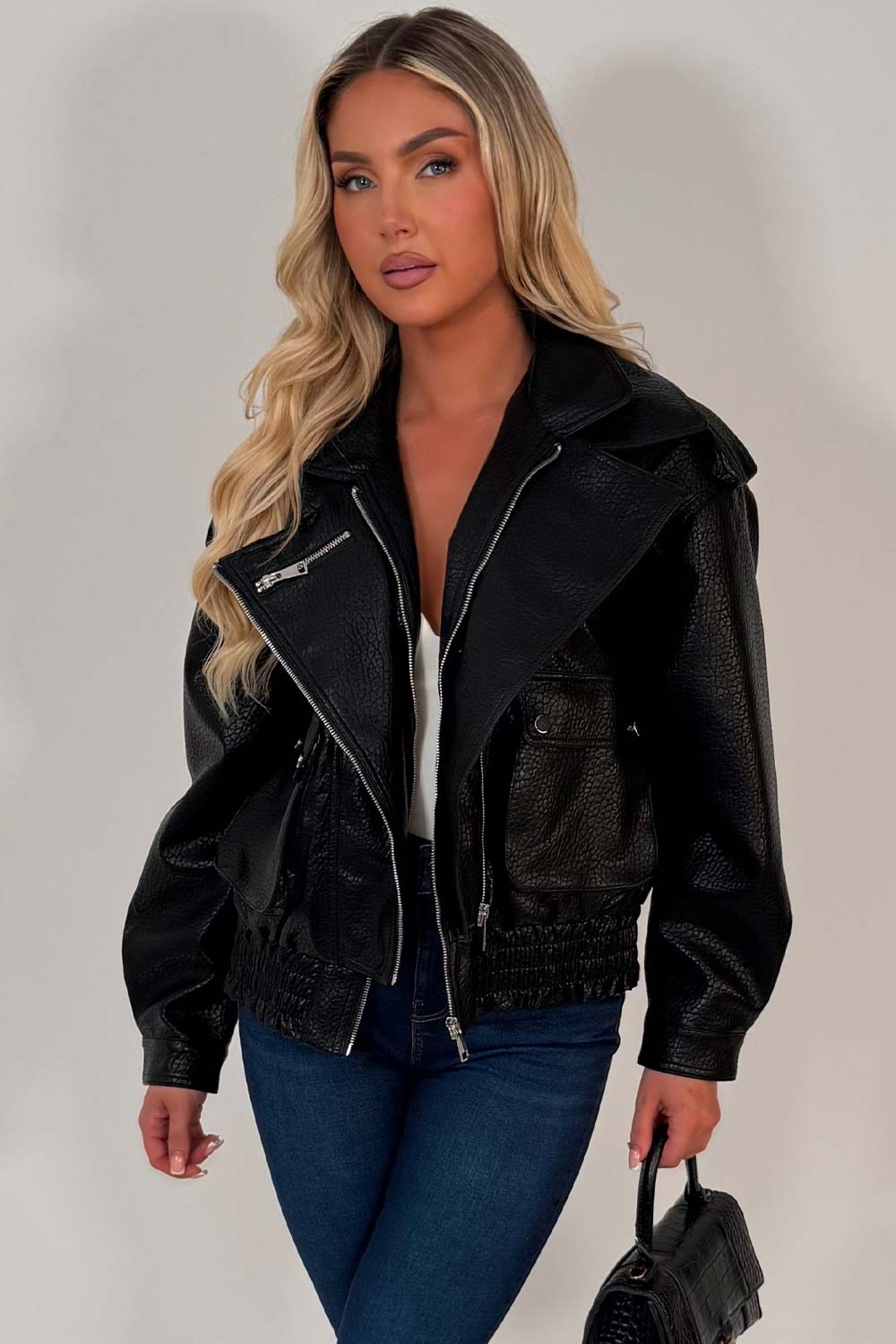 black leather effect jacket zara womens styledup uk