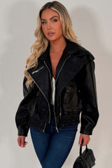 black leather effect jacket zara womens styledup uk
