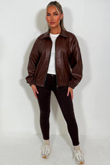 womens long sleeve vegan leather bomber jacket zara uk