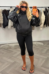 zara womens oversized faux leather jacket with high funnel neck styledup uk