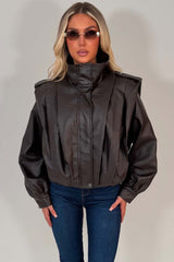 brown faux leather bomber jacket womens uk styledup