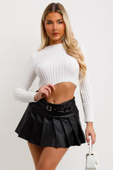 faux leather pleated skirt with belt womens uk