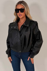 womens zara funnel neck faux leather bomber jacket styledup uk