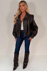 brown faux leather womens jacket styledup uk