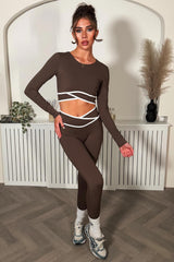 crossover v waist high rise compression leggings and long sleeve crop top two piece co ord set with four way stretch supportive feels cool and sleek styledup 