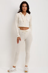 womens rib zip front tracksuit co ord lounge set