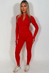 womens lululemon zip up sports jacket and seamless leggings two piece co ord set red uk