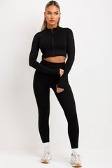 zip up sport track jacket bralette and leggings three piece gym set sports wear loungewear