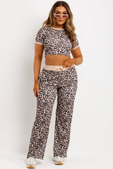 womens ribbed contrast detail loungewear set airport outfit leopard print uk 