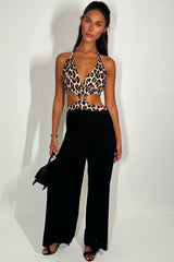 leopard contrast jumpsuit with cut out sides